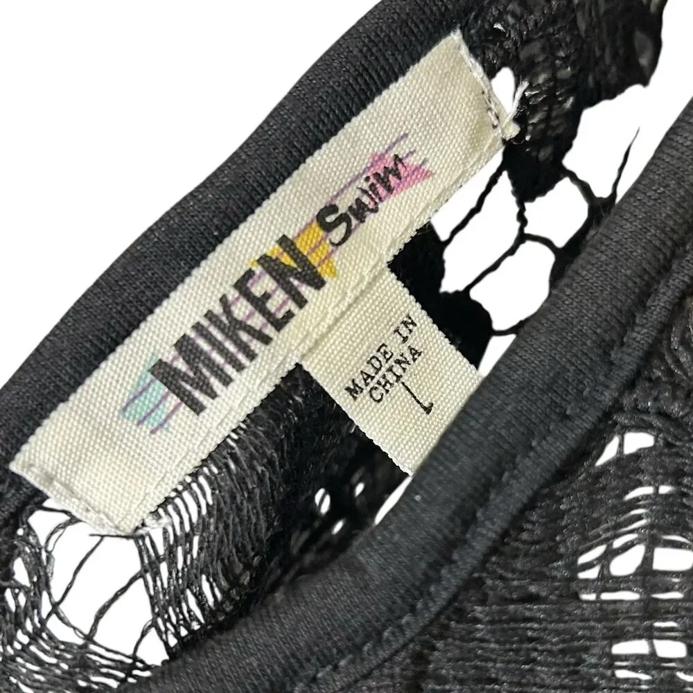 Miken Swim Juniors' Crochet Dress Cover-Up Black Lace Size Large NEW